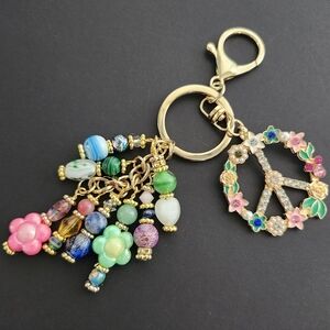 Peace Sign Purse Charm or Keychain Hippie Glass Tourmaline Agate Handcrafted